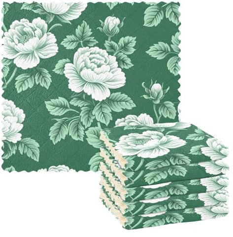 Mnsruu Paños de limpieza de microfibra, diseño de flores blancas y verdes, paños de cocina reutilizables para lavar, paquete de 6 paños de cocina suecos, toallas de limpieza de microfibra, lavables,