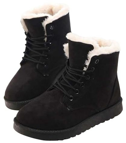 Memmyly Stivale da neve da donna, invernale, pelliccia, stivaletti piatti, da neve, caldi, scarpe alte antiscivolo, alla moda, nero, stivali corti da giardino, lavori di protezione, suola antiscivolo,