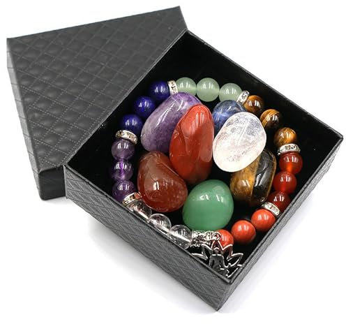 BeauFairy Ensemble de Cristaux, Cristal Pierre Brute Naturelle, Chakra Améthyste du Quartz Rose Pendentif Bracelet, pour Méditation, Spirituel, Relaxation, 008
