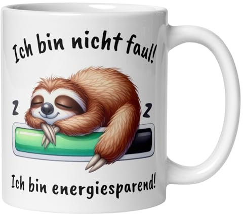 Faultier Tasse | Ich bin nicht faul – ich bin energiesparend | Lustige Kaffeetasse mit Spruch | Witziges Geschenk für Büro Arbeit Geburtstag | Becher für Frauen Männer Kollegen Freund Freundin