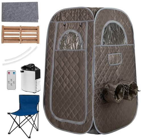 RELAX4LIFE Portable Steam Sauna, Folding Personal Full Body Home Sauna Tent with 1000W 3L Steam Generator, Remote Control, Foot Massager & Foldable Chair, Slimming Detox Therapy Pop-up Cabin (Grey)