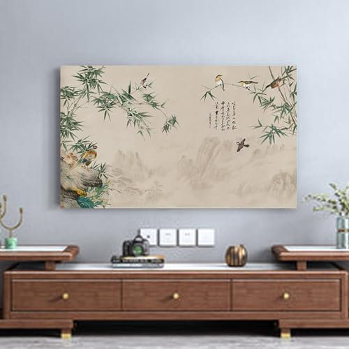 TV Dust Cover For Bedroom Wall Mounted Screen Protective Cover 19-100in TV Cover For LCD LED TV Display Dust Cover With Landscape Painting Flower Printing(Size:27IN(W66xH43CM),Color:A)