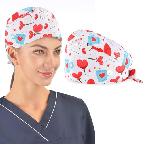 EAVUYIS 1 Stück Op Haube Stoff, Op Hauben Damen, Robin Hat, Op Haube Verstellbar Mit Knopf Arbeitskappe Baumwolldruck Kranken Schwesternkappe Unisex Staubhauben Kappe