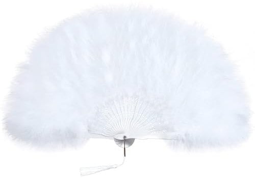 Coucoland 1920s Marabou Feather Fan Flapper Folding Hand Fans Feather Fan Handheld for 20s Vintage Gatsby Party White