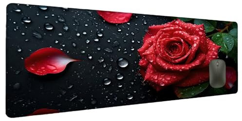 Mauspad Rot Schreibtischunterlage Rose Mousepad XXL 1000x500mm, Mauspad Gaming Groß Desk Mat PC Zubehör Schreibtisch Deko, Maus Pad Wasserdicht Rutschfeste Gummibasis Schreibtisch Schutz Office R-6