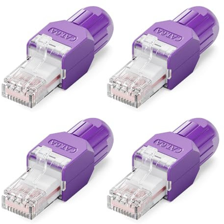 VCELINK Conector RJ45 sin Herramienta para Cat6A/Cat6/Cat5E Cable Ethernet para la terminación de campo, Soporte 23 a 26 AWG, 10 Gbps (4, Púrpura)