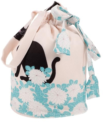 BESPORTBLE Japanischer Kimono Beutel in Beige mit Kordelzug Leichte Damen Handytasche aus Stoff Vielseitig Einsetzbar für Party und Alltag