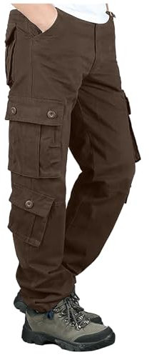 LILIHOT Herren Cargohosen Taktische Hose mit Taschen Militär Outdoorhose Freizeithose Einfarbig Hose Leichte Arbeitshosen Bequeme Radlerhose Casual Chino Hose Wanderhose Fahrradhose Pants(Kaffee,30)