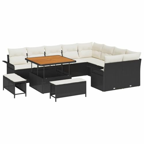 vidaXL Garten-Sofa-Set 12 pcs Schwarz und Creme 100 x 100 x 71 cm, Verstellbare Füße Garten-Sofa, modernes Outdoor-Set, modulare Sitzgelegenheiten, Relax Lounge für die Terrasse