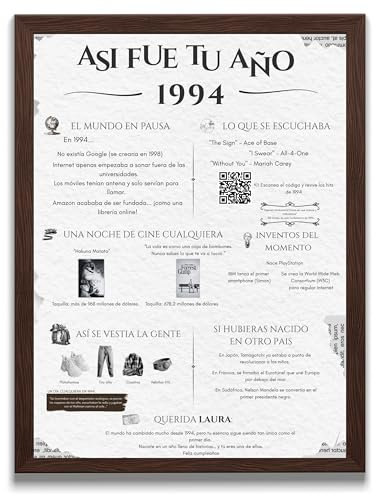 Tarjeta Personalizada Cumpleaños Personalizada, Regalo Original Cumpleaños, Póster año Nacimiento, Recuerdo Especial de cumpleaños, Regalo aniversario original, Cartel decoración tamaño 30 x 42cm