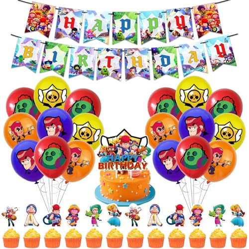 Stars Luftballons Geburtstag Deko Jungen Mädchen- Braw Geburtstagsdeko Stas Ballon Deko Geburtstag Tortendeko Folienballons Happy Birthday Banner für Kindergeburtstag Party Supplies Deko Babypartys