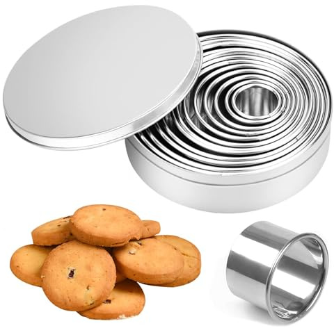 Cortadores de Galletas Redondo,12 PCS Cortapastas Redondos Moldes de Acero Inoxidable Antiadherente Utensilios de Repostería y Pastelería Perfecto para Galletas Pasteles y Donas