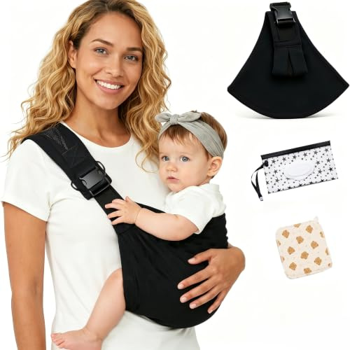 Baby Sling Carrier | Adjustable Front & Back, Adjustable Sling Easy Toddler Carrier Comfortable Black Cotton