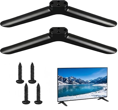 Amosfun Tv Base Replacement Tabletop Legs with Screws Universal Flat Screen Tv Legs Stand for Smart Tv Mounting Base No-Drill Installation Anti-Slip Pads for Living Room Bedroom Small Spaces