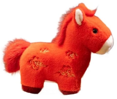 Xiyocadt Jahr des Pferdes PlüSchtier Weiches Rote Pferds Kuscheltier, Pferd Kuscheltier, Weiches PlüSchpferd, Pony, Stehpferd, Realistisch Ponny, Geschenk, Dekoration (Rot (40cm,Bahnhof)