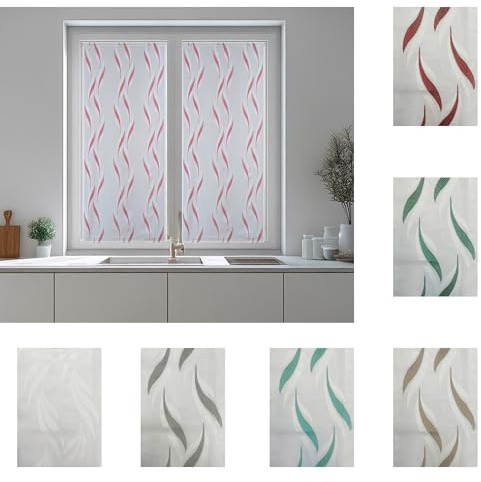 Home Tresor Coppia Tende a Vetro | Tendine Soggiorno Semi Filtranti Fantasia Jacquard Colorata, 2 pannelli, Cucina, Camera da Letto, Corte e Lunghe | Mod. MADRID - 80x150 cm, Grigio