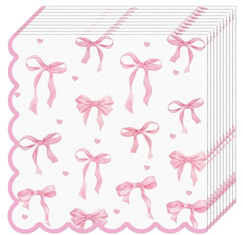 Koboko 20 Stk Schleife Servietten Rosa Geburtstag, 33x33cm Rosa Servietten Schleifen Geburtstag Deko, Bogen Geburtstagsservietten Pink, Pink Papierservietten für Mädchen Frau Kindergeburtstag Party