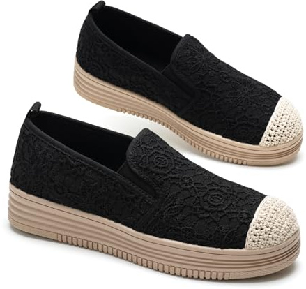 GLAMORA Espadrillas Donna Mocassini Slip On Ballerine Scarpe Piatte Platform Traforate Pizzo Traspiranti Estive Comode Elastiche Leggere Suola Gomma Antiscivolo Morbide