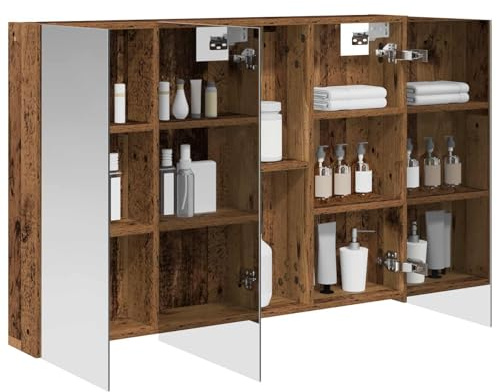 vidaXL Badezimmerspiegelschrank mit Regal Altholz 100 x 14,5 x 70 cm, Badezimmer Aufbewahrung, rechteckiger Schrank, modernes Design, platzsparender Wandspiegel, verstellbares Regal, Organizer