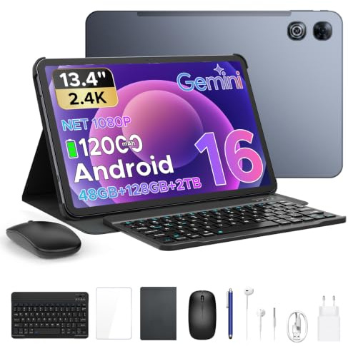P13 Tablet Android 16, Tablet 13 Pulgadas, 48GB RAM+128GB ROM/2 TF, T7280 Octa-Core, IPS 2.4K, 120Hz, 12000mAh/18W, 13MP, 5G WiFi, Gemini AI, Face ID, GPS, OTG, Tablet con Teclado y Lapiz, Gris