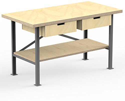 AUPROTEC Profi-Werkbank 1500 x 600 x 850 mm Arbeitsplatte Multiplex 40mm mit 2 Schubladen und Ablage Holz Werkbankplatte Massiv Multiplexplatte - Industriequalitäts-Werktisch