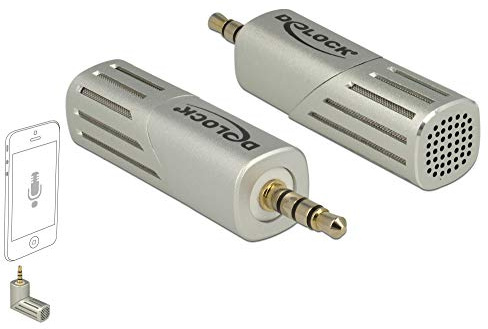 Delock Mikrofon für Smartphone und Tablet; Klinke 3, 5 mm 4 Pin, für Android & iPhone Smartphone, Silber, Uni Direktional, 90Grad winkelbar, Hohe Reichweite, 65893