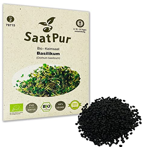 Basilikum BIO Keimsaat von SaatPur - Keimsprossen Sprossen Microgreen - 20g Basil für Getränke Lebensmittelqualität