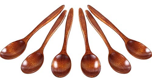 Mein HERZ 6 Pcs Cuillère en Bois Naturel Écologique, Sans BPA, Ustensile de Table et de Cuisine Pour Café, Thé, Miel (14cm, Brown)