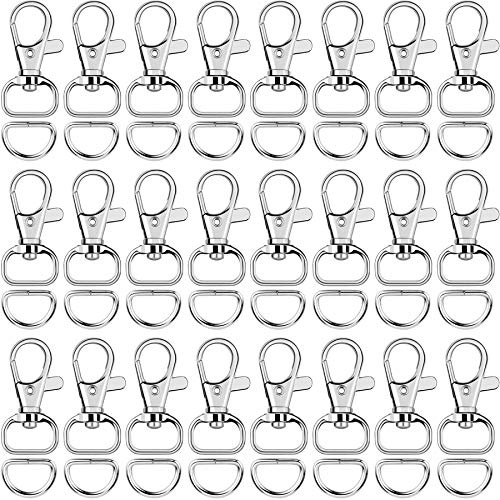 SANNIX 120 Stück Schlüsselanhänger-Clip-Haken mit D-Ring, inklusive 60 drehbaren Karabinerhaken, Schlüsselband-Clip und 60 D-Ringe für Geldbörsen-Hardware-Nähprojekte (1,27 cm Innenbreite)