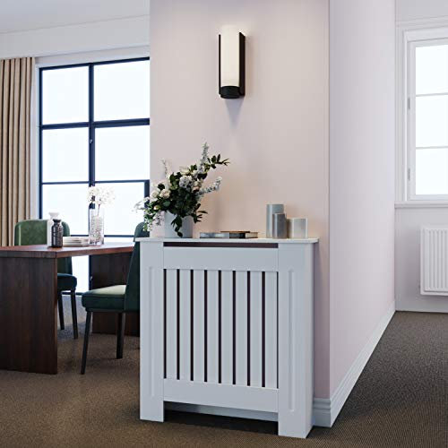 ELEGANT Radiator Cover Vertical Slat Radiator Shelve White Painted Modern MDF Cabinet for Living Room Bedroom, Small