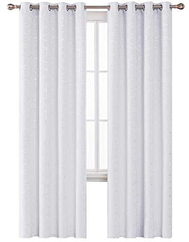Deconovo Vorhänge Blickdichter Vorhang mit Kälteschutz Lärmschutz Verdunkelungsvorhänge mit Muster Fenstervorhang, 229x140 cm(HöhexBreite), Silber Grau, 2er Set