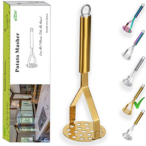 Berglander Heavy Duty Stainless Steel Gold Potato Ricer With Titanium Plating, Kitchen Vegetable Fruit Masher