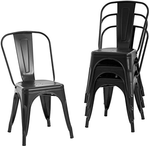GrandCA HOME Lot de 4 Chaises de Salle à Manger Empilables en Métal, Chaises de Bar, pour Restaurant, Jardin, Bistro, Balcon, Noir
