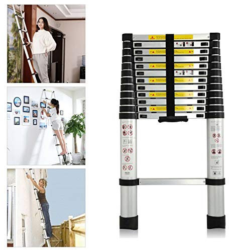 Escalera telescópica de aluminio resistente con pies antideslizantes, escalera plegable portátil, escalera recta de extensión para interiores y exteriores, escalera telescópica de 3,8 m