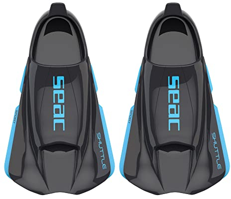 Seac Shuttle - Aletas cortas de natación 100% silicona para entrenamiento cardiovascular y de fuerza, unisex, para adulto, color negro/azul, talla 42/43
