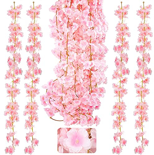 KONUNUS – Lot de 4 guirlandes de fleurs de cerisier artificielles de 1,8 m en soie à suspendre pour la maison, un mariage, un jardin, une décoration murale, une fête.