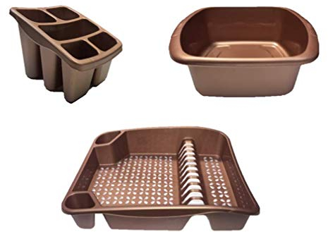 KetoPlastics ROSE GOLD 3 PIECE KITCHEN SET - DISH DRAINER, WASHING UP BOWL & CUTLERY DRAINER