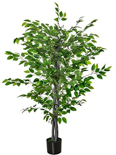 HOMCOM Pianta di Ficus Artificiale 135m in Vaso con 756 Foglie, Pianta Finta Realistica per Interno ed Esterno