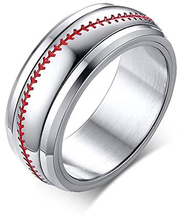 Banemi Siegelring Mann, Ring Vintage Edelstahl Plata Textura de Béisbol Giratoria Hypoallergen Partnerringe Größe 67 (21.3)