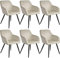 tectake 6er Set moderner Esszimmer Stuhl, Sitzfläche aus Samt, Armlehnstuhl, Sessel Wohnzimmer, gepolsterter Office Chair mit schwarzen Metallbeinen, Schminktisch Stuhl - Creme/schwarz