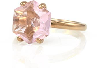 Bague Hexagonale en Quartz Rose - Bague Solitaire en Or Rose pour Mariages, Anniversaires, Cadeaux d'Anniversaire, Bagues de Fiançailles pour Femmes - Bijoux Artisanaux pour Elle