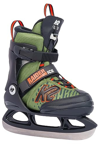 K2 Raider Ice Boys Adjustable Ice Skates - Green Orange / 8-12