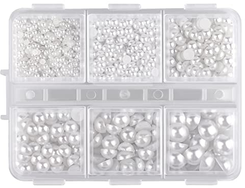 SAVITA 3000 Stück 2/3/4/5/6/8mm Halbperlen Flatback Pearls Cabochon Perlen zum Basteln Weiß Lose Kleine Perlen Deko für DIY Halsketten Armbänder Schmuckherstellung Hochzeitskleid Nagelkunst