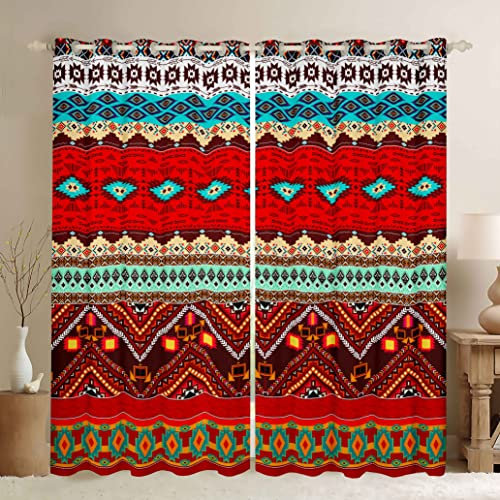 Loussiesd Ethnic Exotic Bohemian Curtains for Bedroom Boho Exotic Style Curtain Soft Lightweight Gorgeous Southwestern Window Treatment Bedroom Decor Colorful Aztec W46*L54 2 Panels