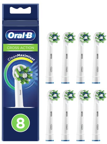 Oral-B CrossAction Bürstenkopf, 8 Stück, Original Elektro-Bürste, mit CleanMaximiser Technologie, Weiß