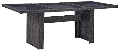 INLIFE Garten-Esstisch Schwarz 200x100x74 cm Glas und Poly Rattan