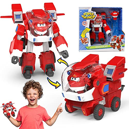 Super Wings Robot Toys - Jett Transforming Toy Cars Toy Trucks Avec Mini Jet Avion Jouets Pour Enfants 3 4 5 Ans, Red