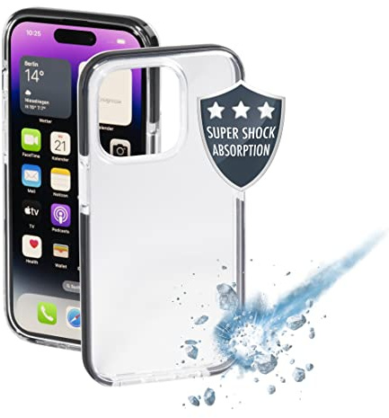 Hama Handyhülle für Apple iPhone 14 Pro „Protector“ (durchsichtige iPhone 14 Pro Hülle aus TPU, stoßfester Bumper für Fallschutz, Wasserabweisende Schutzhülle, Flexibler Handyschutz) schwarzer Rand