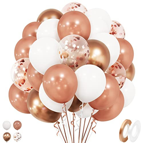 Palloncini Oro Rosa, 50 Pezzi Palloncini in Lattice di Elio Bianco da 12 Pollici per Compleanno Battesimo Matrimonio Anniversario di Matrimonio Addio al Nubilato Decorazioni per Feste