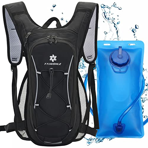 TTIAISHLE Sac à Dos d'hydratation avec Poche d'hydratation sans BPA de 2 L pour Le Cyclisme, la Course, la randonnée, l'escalade, Le Camping, la Course, Le Ski, Le vélo (Gris Noir)